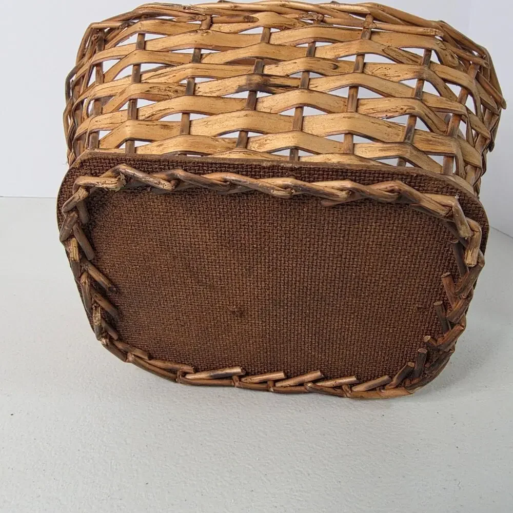 Vintage Woven Wicker Gathering Basket with High Loop Handle Oval Rustic Decor